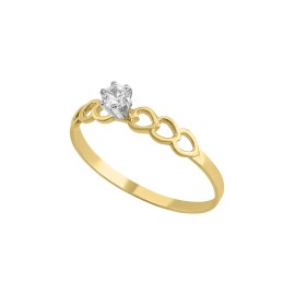 Anillo solitario corazones 14K