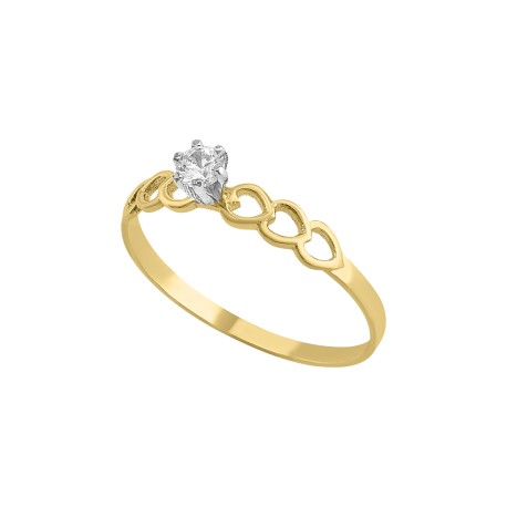 Anillo solitario corazones 14K