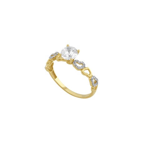 Anillo solitario corazones Oro 10K