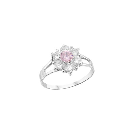 Anillo roseta rosa / blanco Plata 925