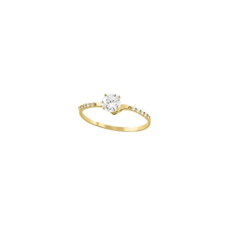 Anillo solitario con zirconias laterales Oro 10K