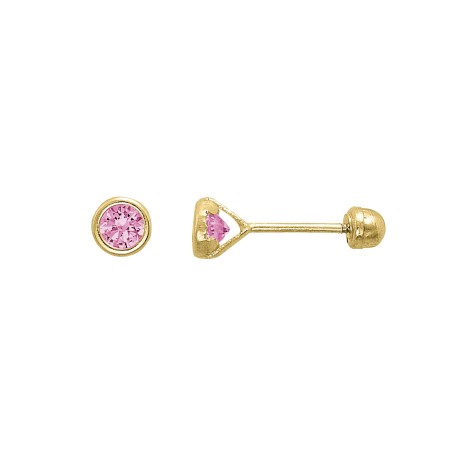 Broquel bisel zirconia rosa 14K